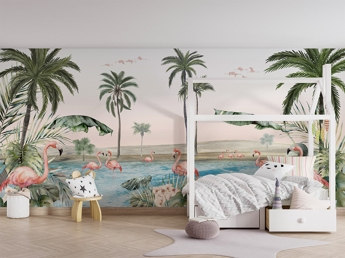 Flamingo Oasis Tropical Wallpaper Mural