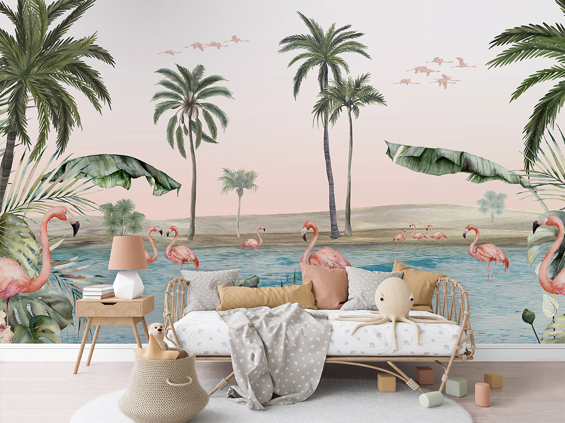 Flamingo Oasis Tropical Wallpaper Mural