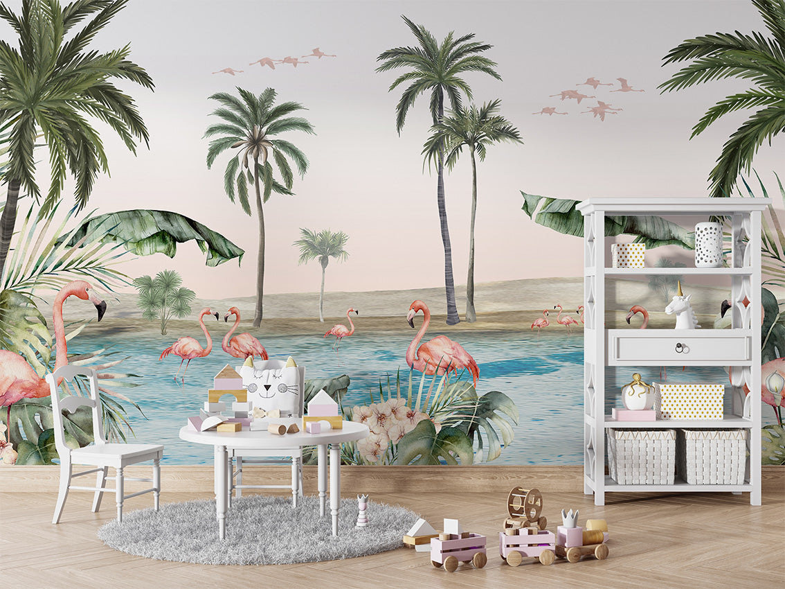 Flamingo Oasis Tropical Wallpaper Mural