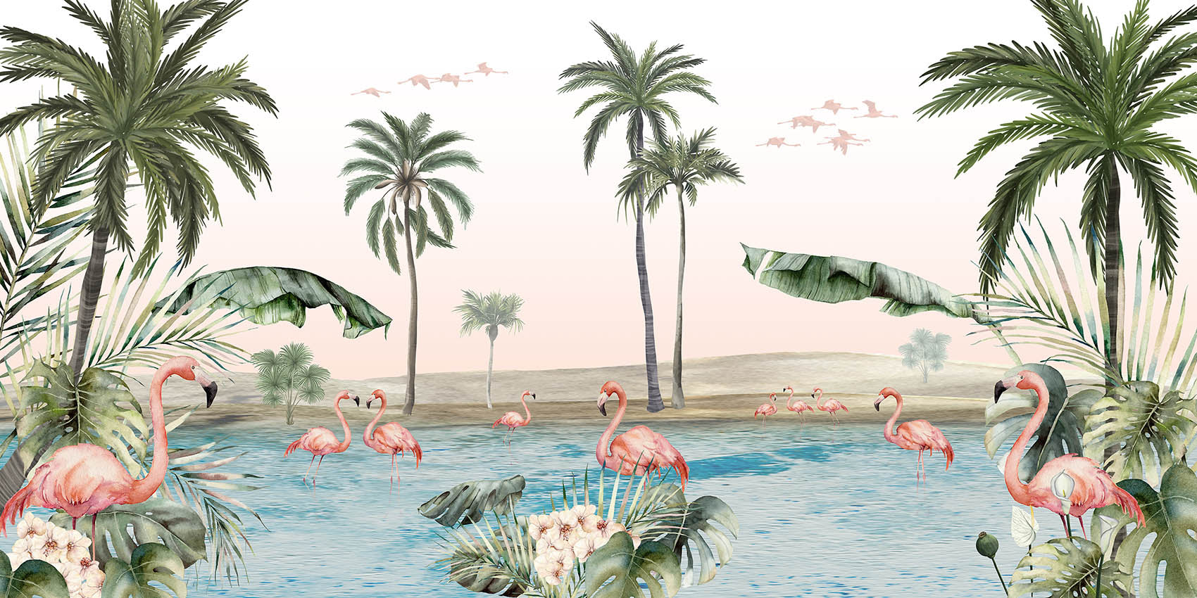Flamingo Oasis Tropical Wallpaper Mural