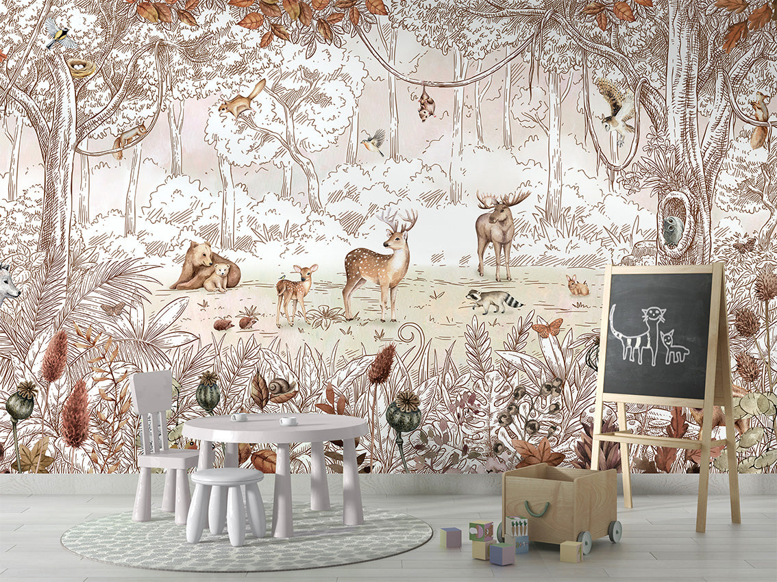 Forest Friends Autumn Wallpaper Mural
