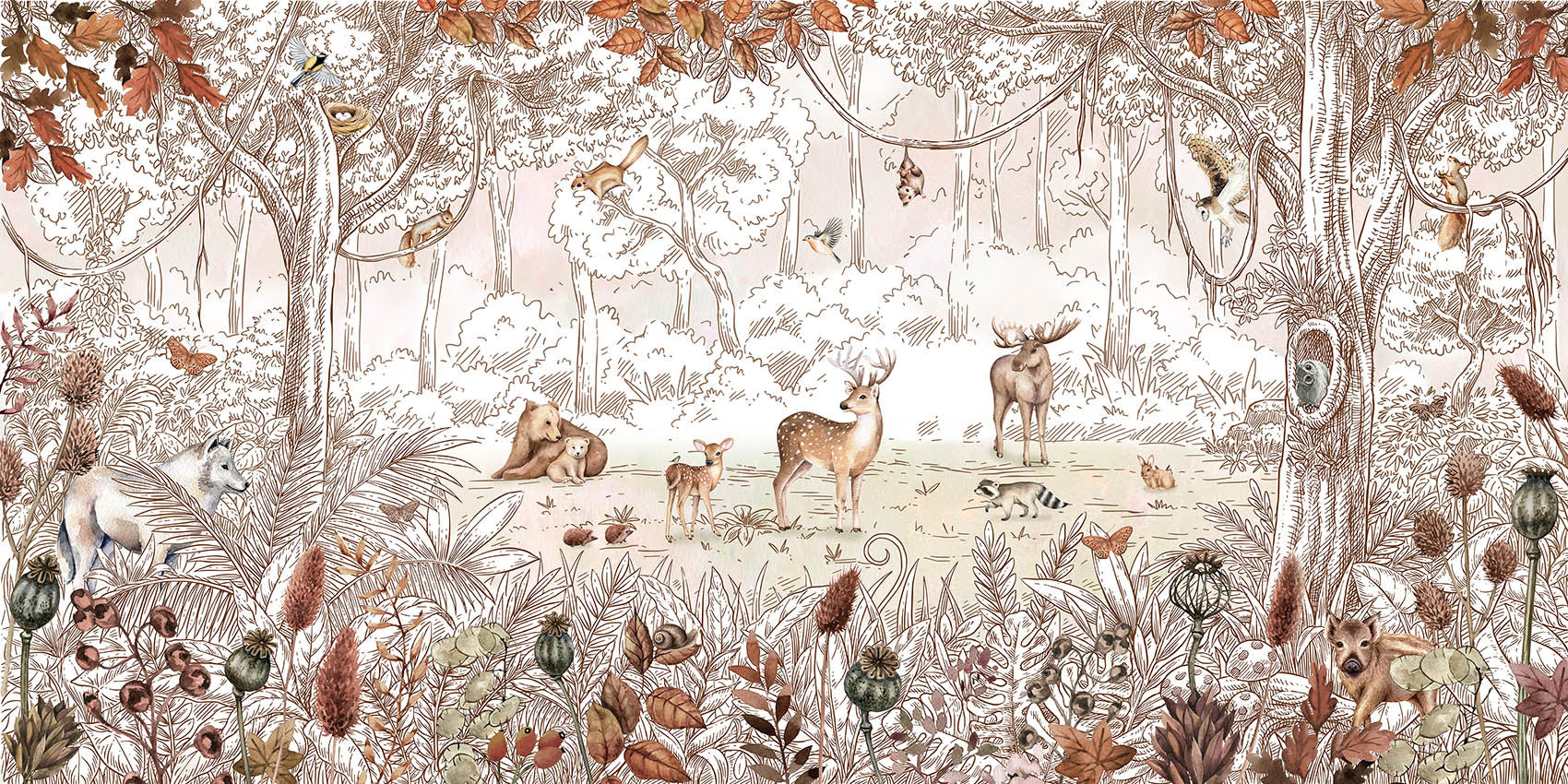 Forest Friends Autumn Wallpaper Mural