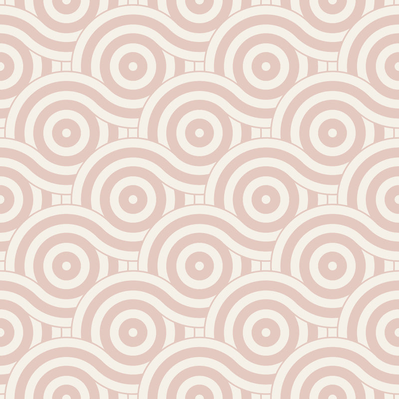 Wallpaper pattern of concentric circles in pink on a white background