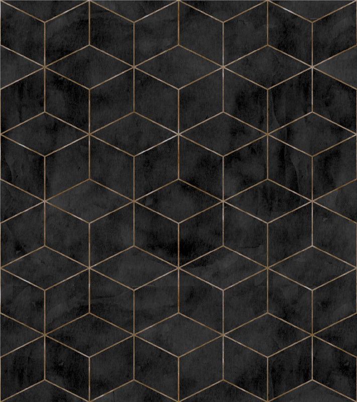 Dark geometric wallpaper pattern with gold accents