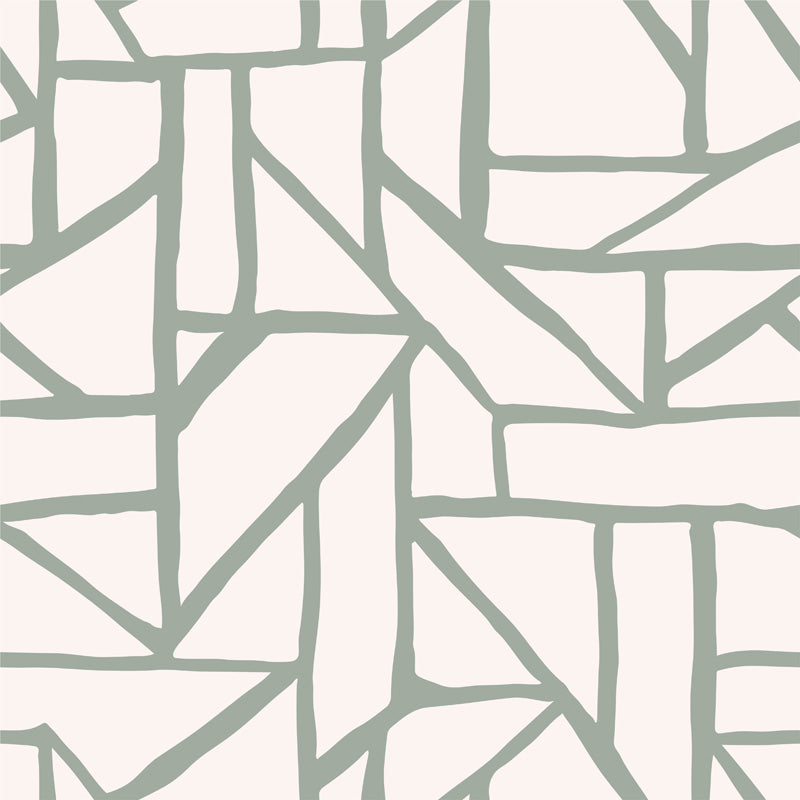 Fragmented Pathways – Hand-Drawn Abstract Wallpaper in Monochrome or Soft Green