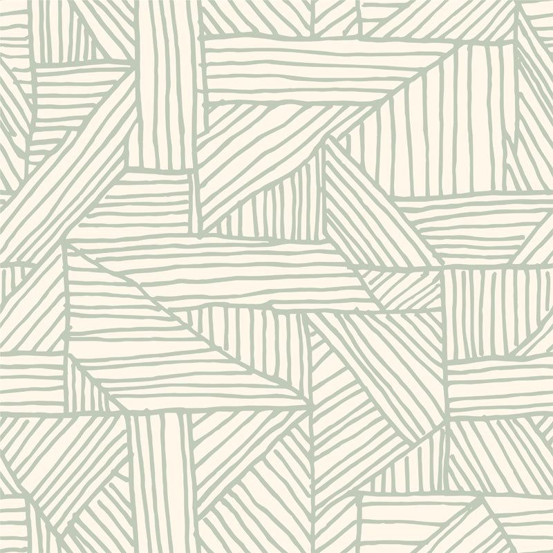 Nordic Linework – Geometric Wallpaper in Black & Sage