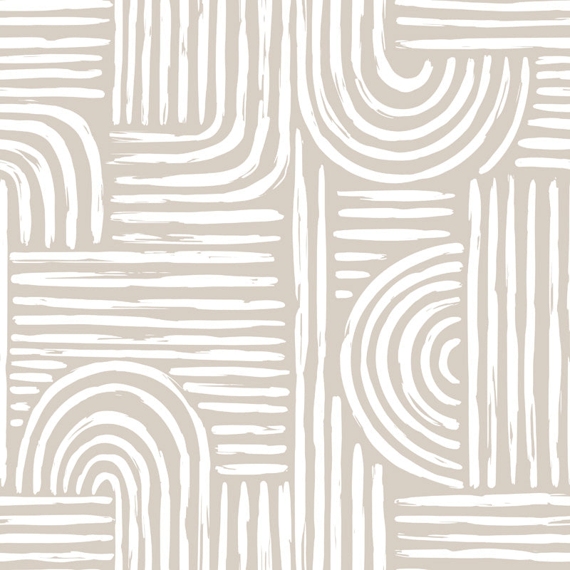 Abstract wallpaper design of curved lines on a beige background