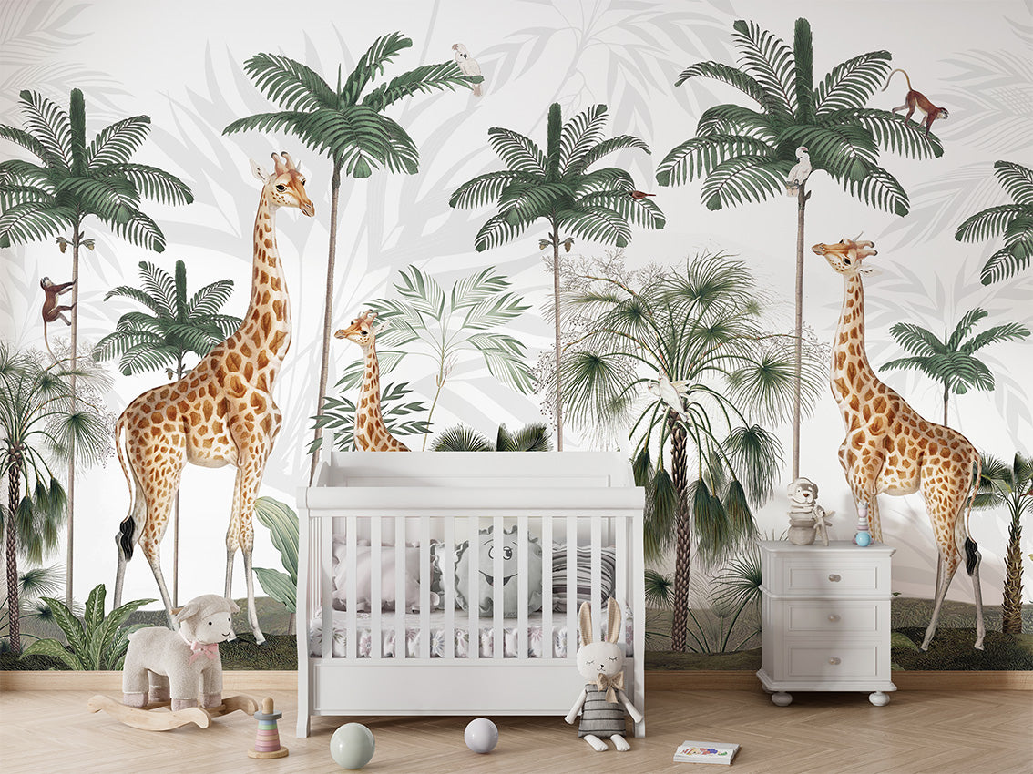 Gracious Giraffes Tropical Wallpaper Mural