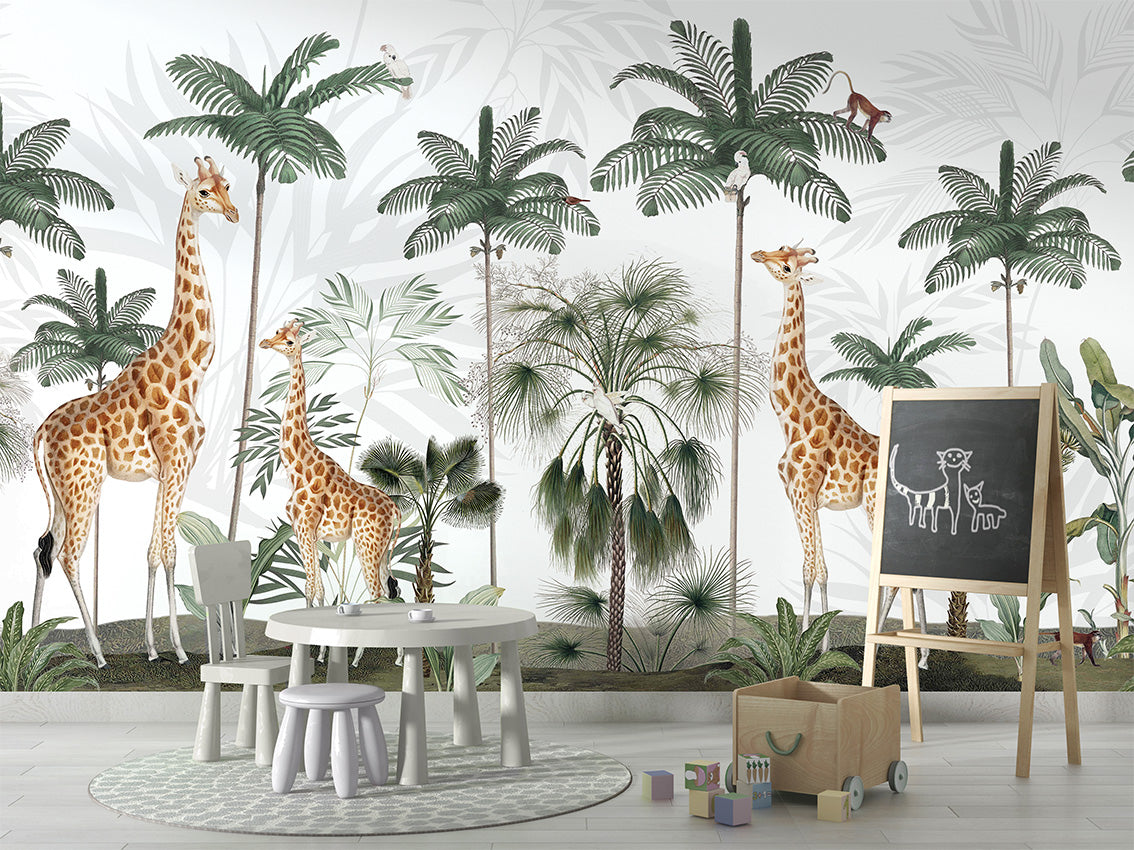 Gracious Giraffes Tropical Wallpaper Mural