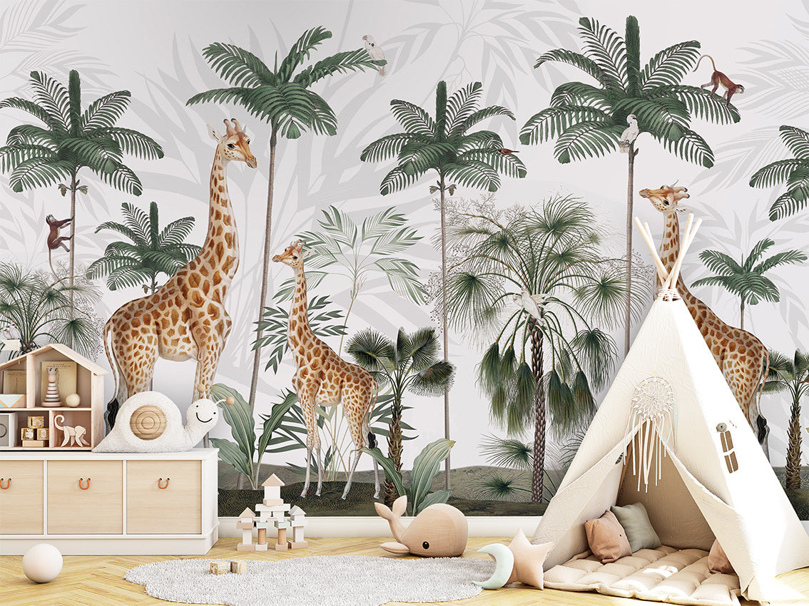 Gracious Giraffes Tropical Wallpaper Mural