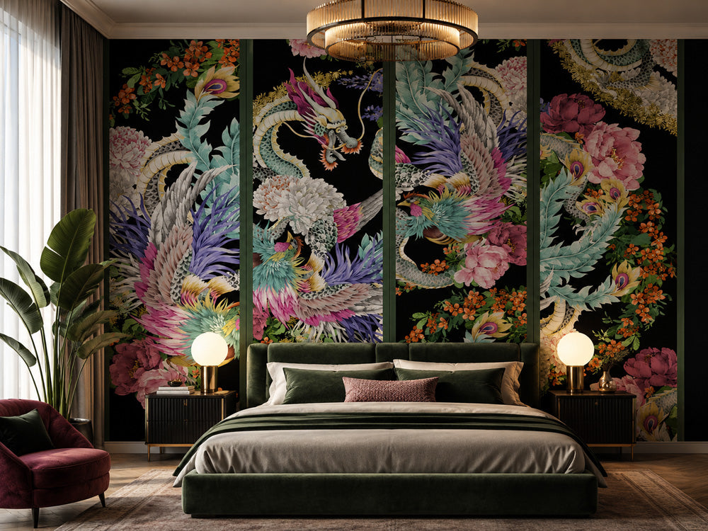 Dragon Phoenix Chinoiserie Wallpaper