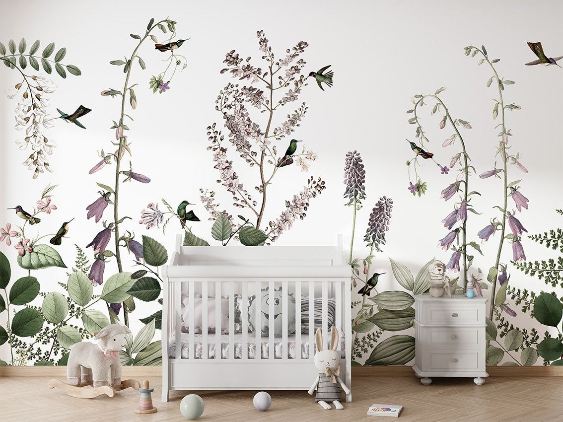 Hummingbird Hedge Floral Wallpaper Mural