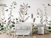 Hummingbird Hedge Floral Wallpaper Mural