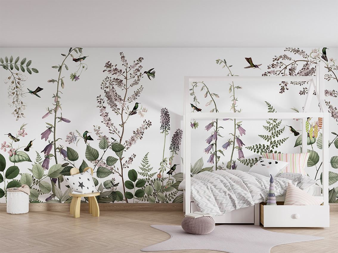 Hummingbird Hedge Floral Wallpaper Mural