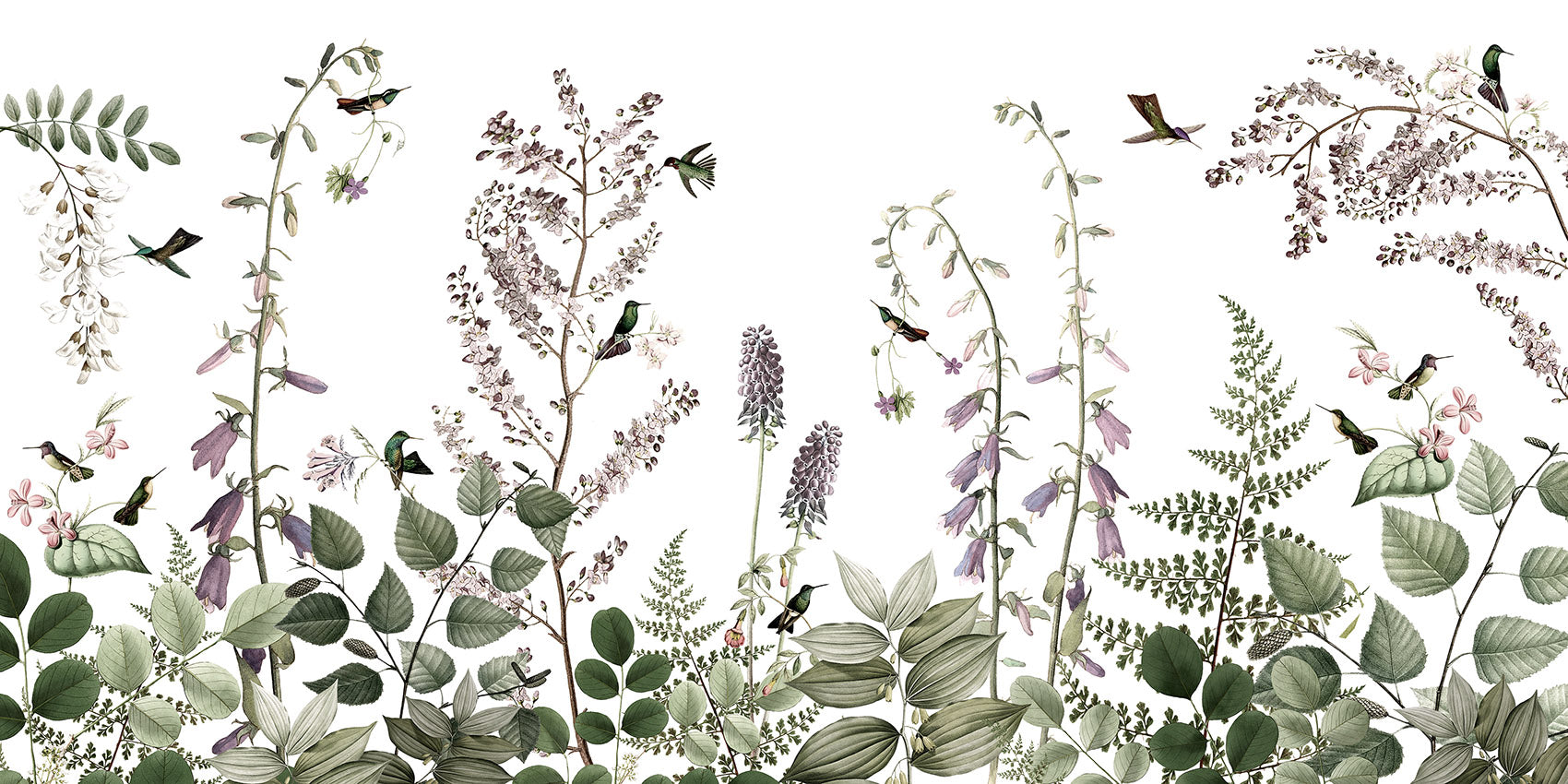 Hummingbird Hedge Floral Wallpaper Mural