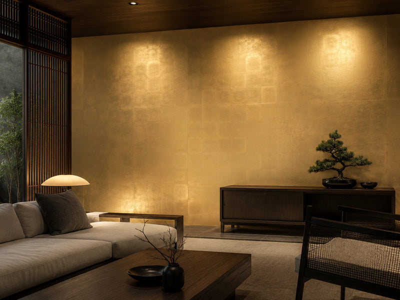 Smooth Gold Brass Leaf Wallpaper Roll, handmade Japanese wallcovering by Tokiwa