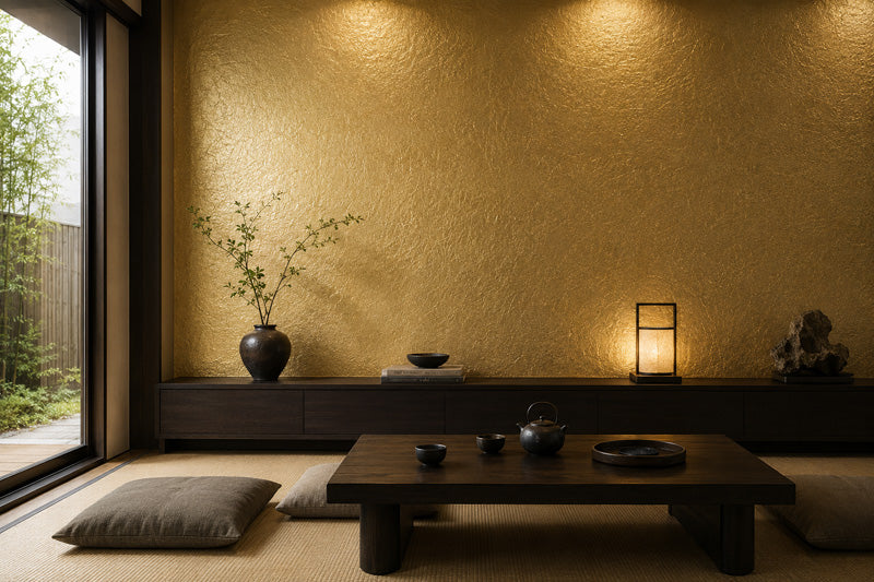 Crinkled Gold Brass Leaf Wallpaper Roll, handmade Japanese wallcovering by Tokiwa