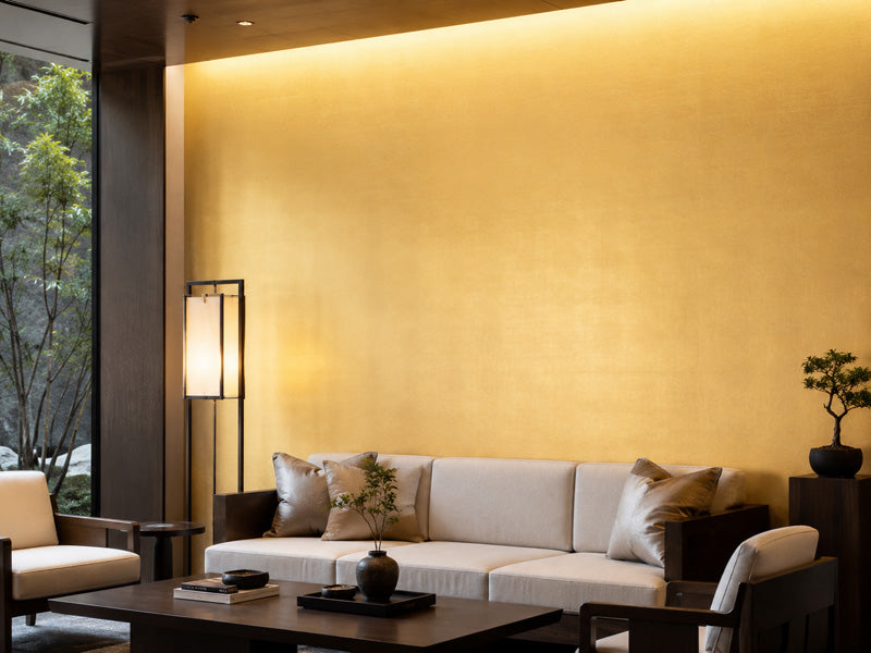 Satin Gold Brass Leaf Wallpaper Roll, handmade Japanese wallcovering by Tokiwa