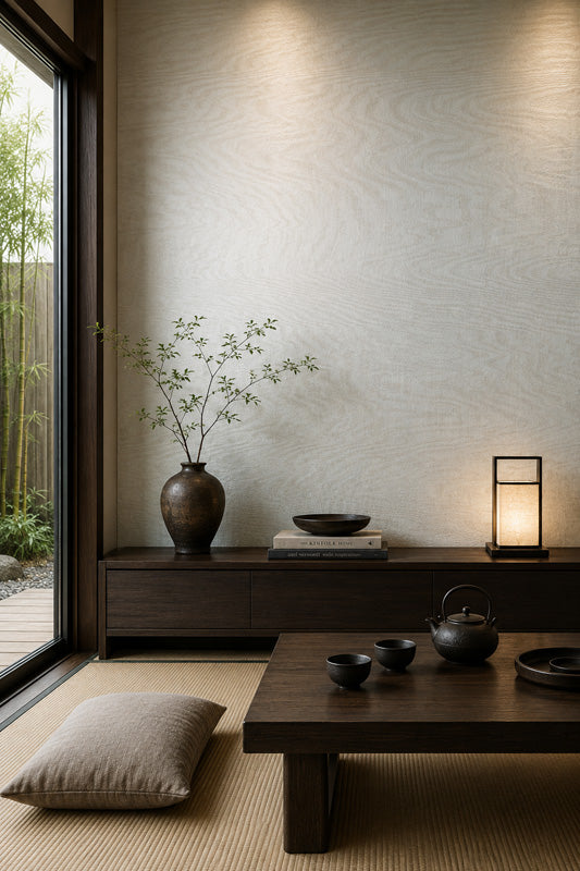 Silver Wood Grain Leaf Wallpaper Roll