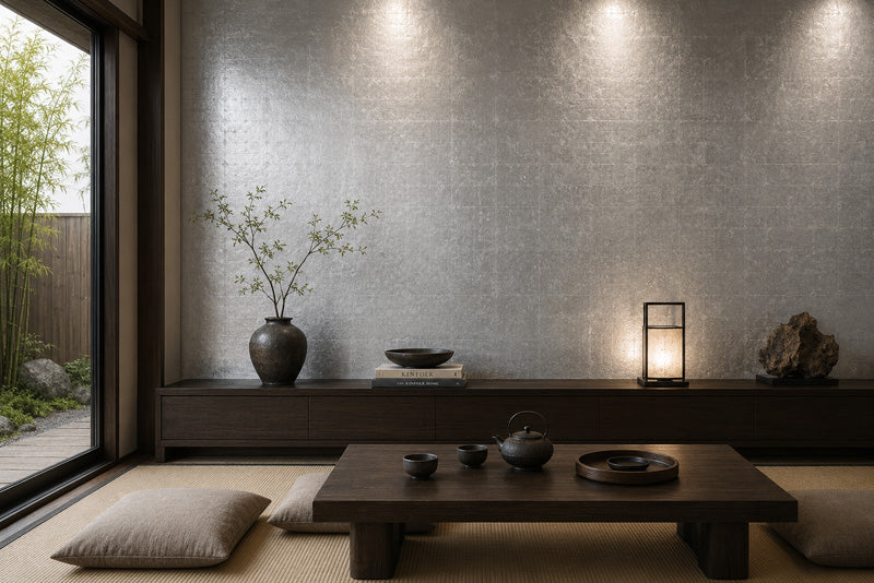 Silver Grid Leaf Wallpaper Roll