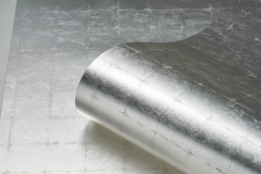 Silver Grid Leaf Wallpaper Roll