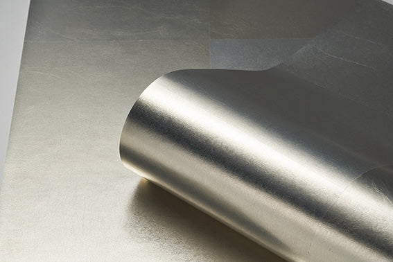 Soft Square Pewter Leaf Wallpaper Roll