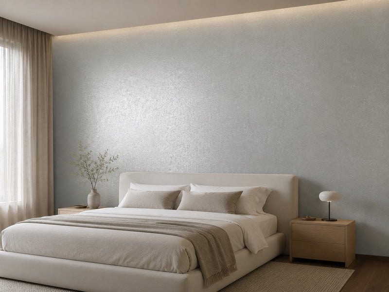 Mottled Pewter Leaf Wallpaper Roll