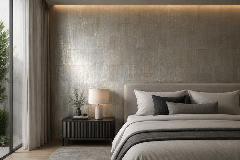 Brushed Silver Metal Leaf Wallpaper Roll