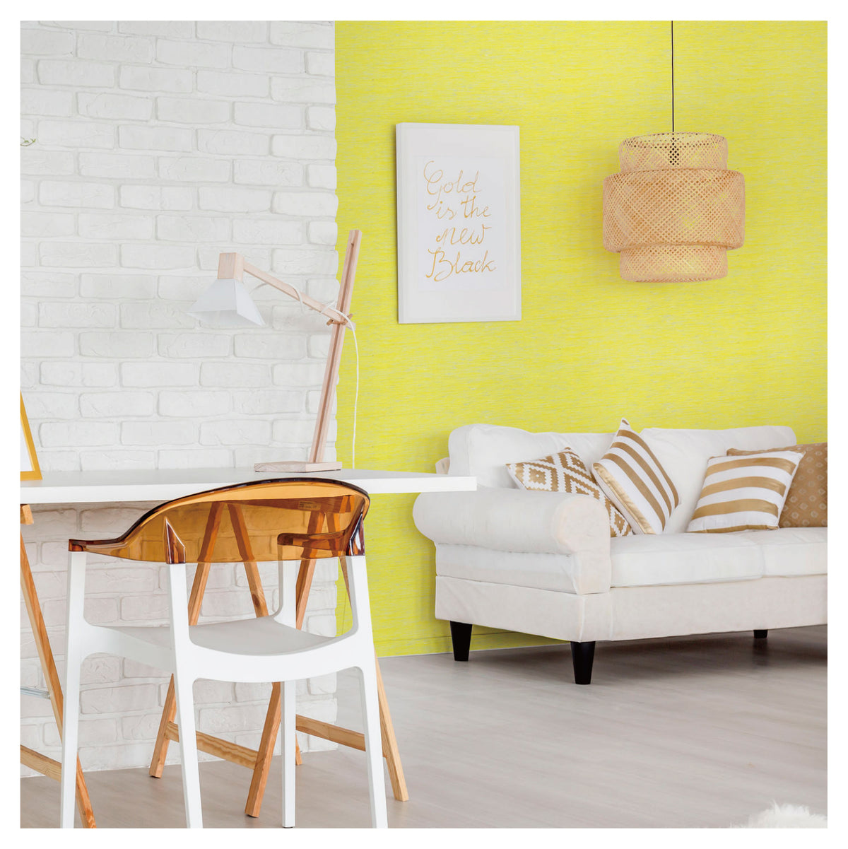 Momo Yellow Paper Weave Wallpaper Roll, handmade Japanese wallcovering by Tokiwa