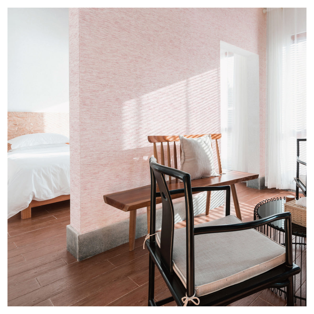 Momo Pink Paper Weave Wallpaper Roll, handmade Japanese wallcovering by Tokiwa
