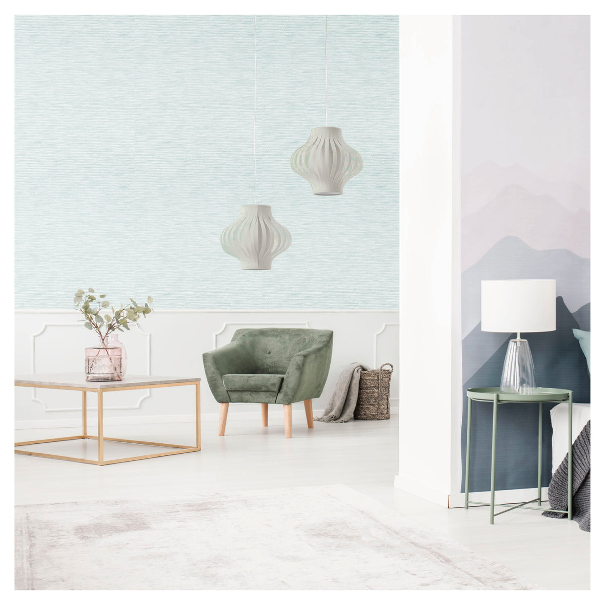 Momo Blue Paper Weave Wallpaper Roll, handmade Japanese wallcovering by Tokiwa