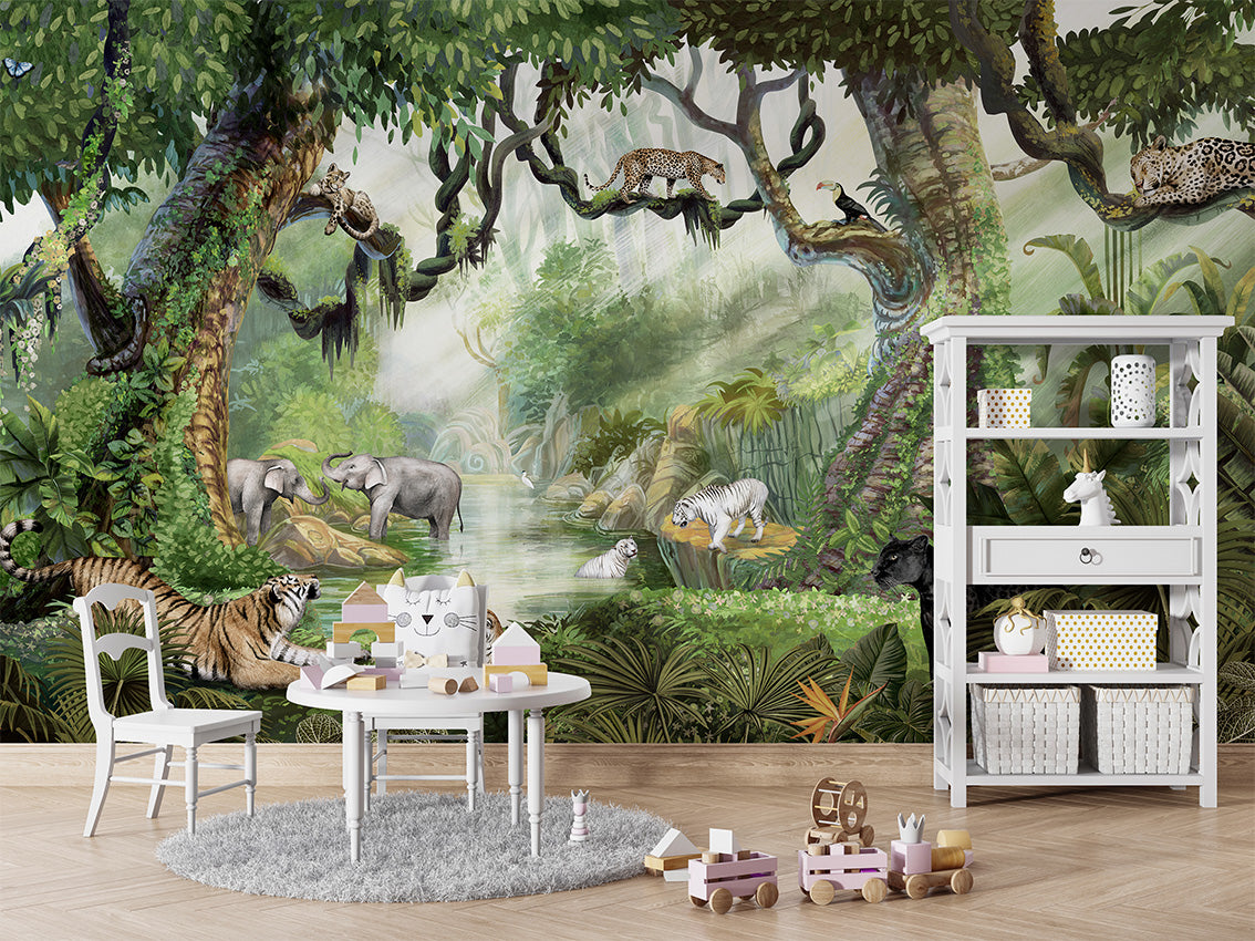 Jungle Cats Tropical Wallpaper Mural