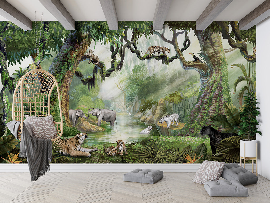 Jungle Cats Tropical Wallpaper Mural