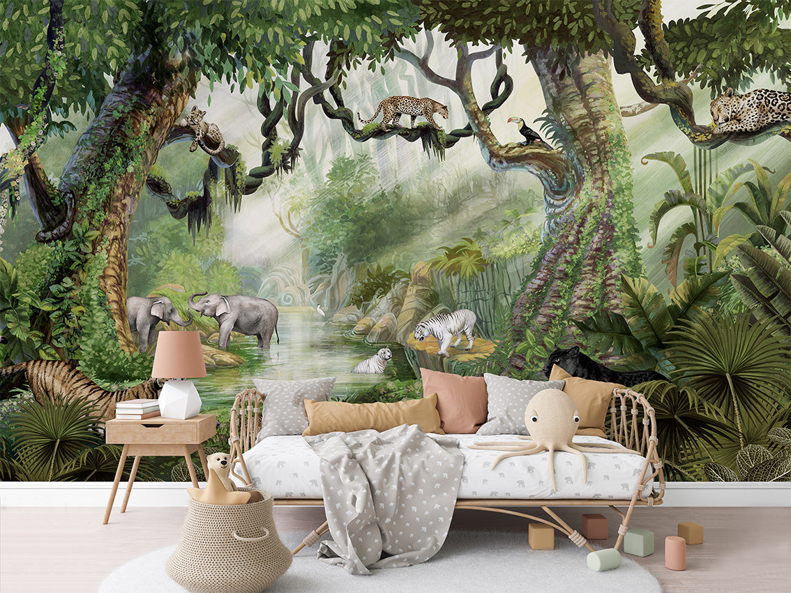 Jungle Cats Tropical Wallpaper Mural