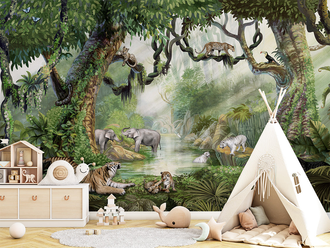 Jungle Cats Tropical Wallpaper Mural