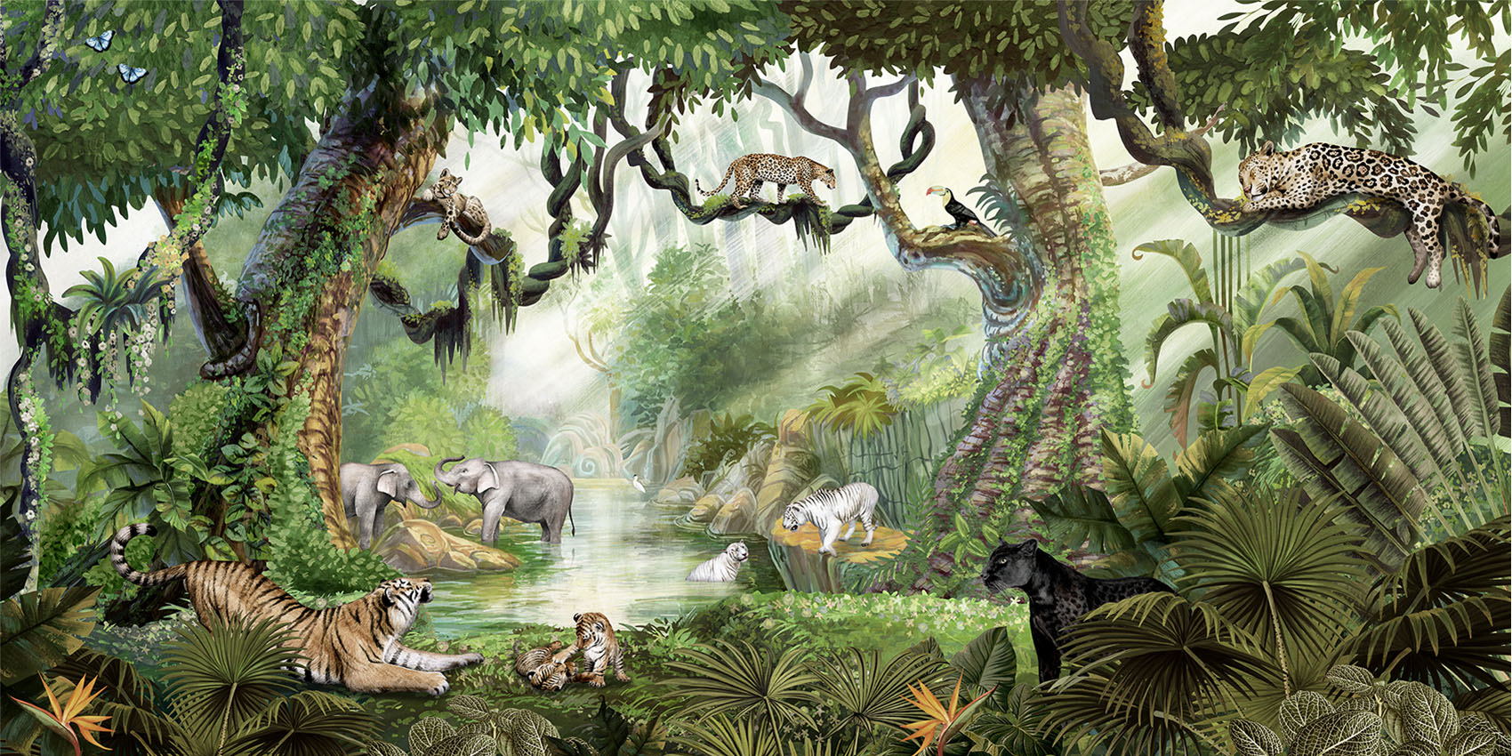 Jungle Cats Tropical Wallpaper Mural