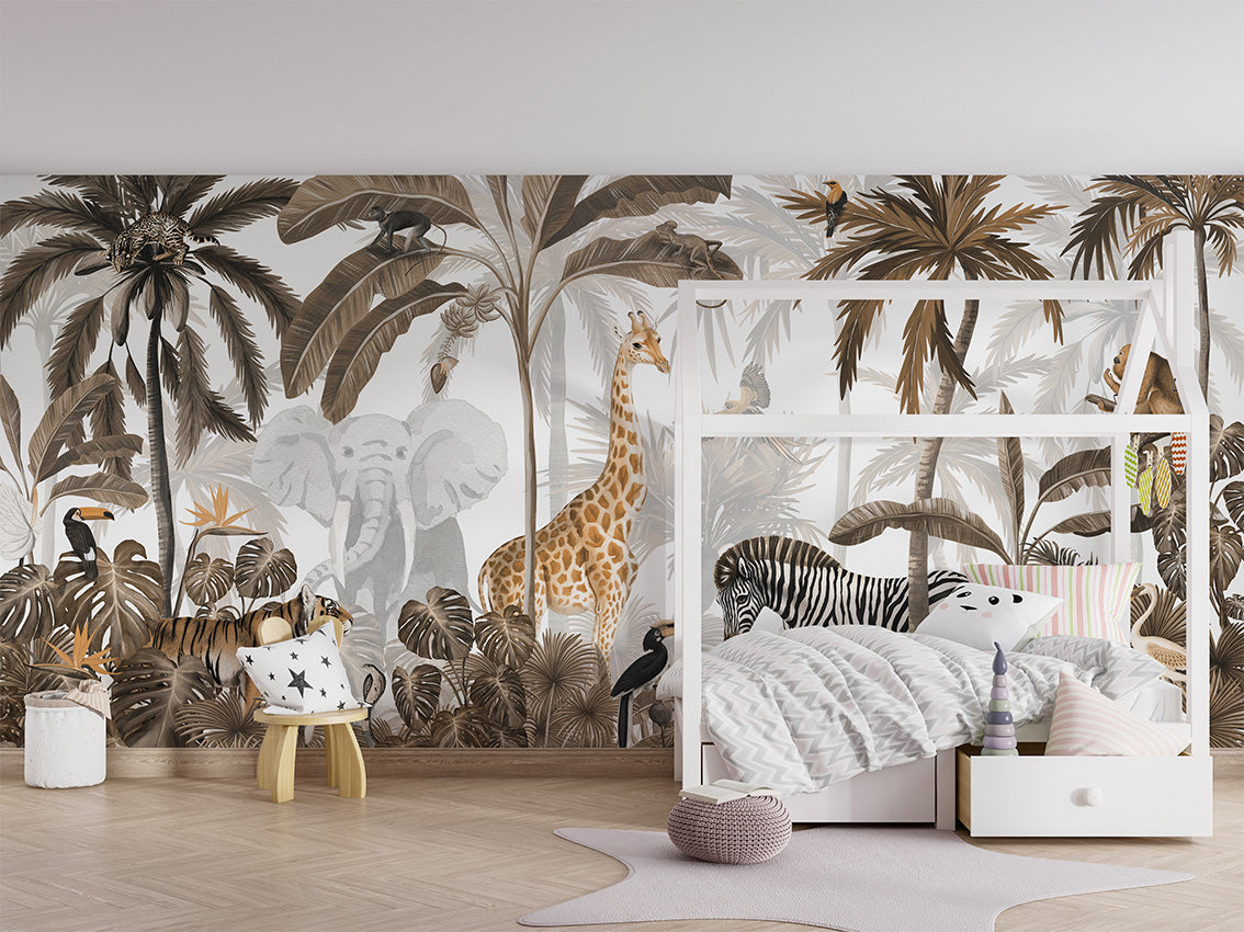 Jungle Jive Sepia Tropical Wallpaper Mural
