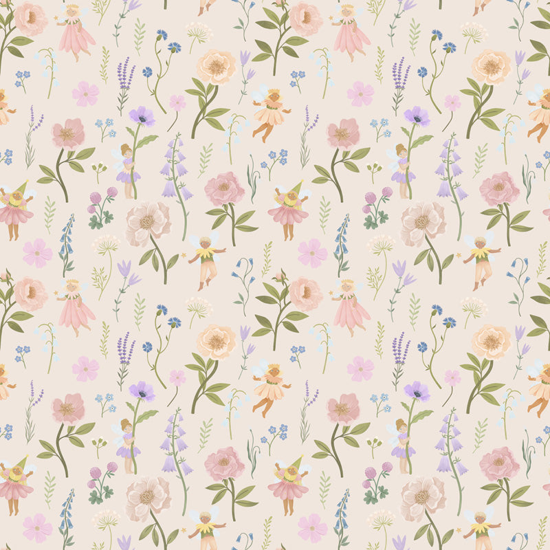 Fairy Meadow – Kids Wallpaper in Green, Pink & White