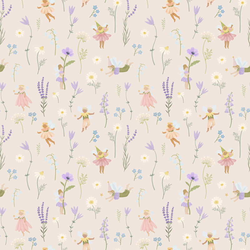 Fairy Meadow Garden – Kids Wallpaper in Soft Pastels