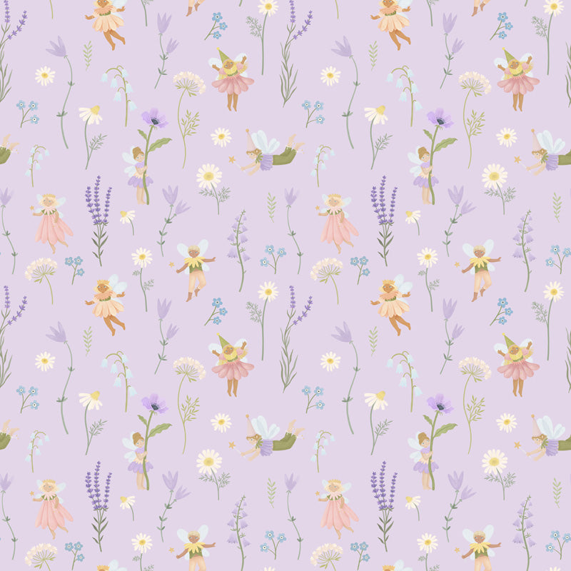 Fairy Meadow Garden – Kids Wallpaper in Soft Pastels
