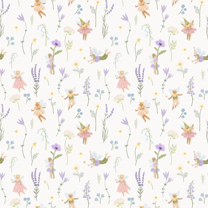Fairy Meadow Garden – Kids Wallpaper in Soft Pastels