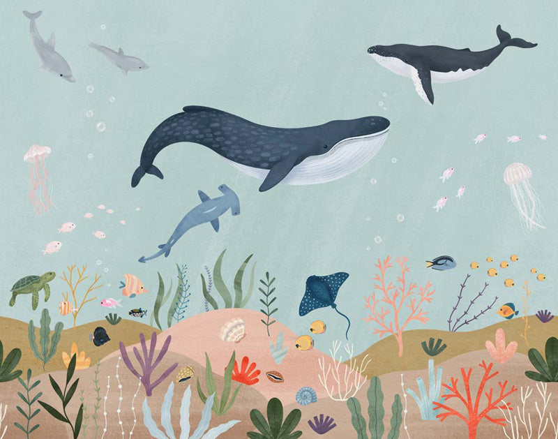 Ocean Wonders – Kids Mural in Soft Blue