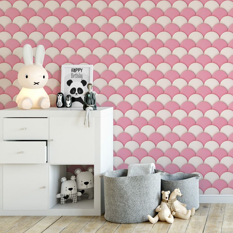 Mermaid Scales – Kids Wallpaper in Pink & White
