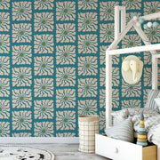 Sunburst Tile Floral Wallpaper – Retro Geometric Design