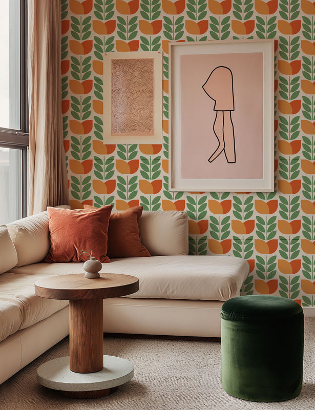 Autumn Folk – Modern Floral Wallpaper in Warm Earth Tones