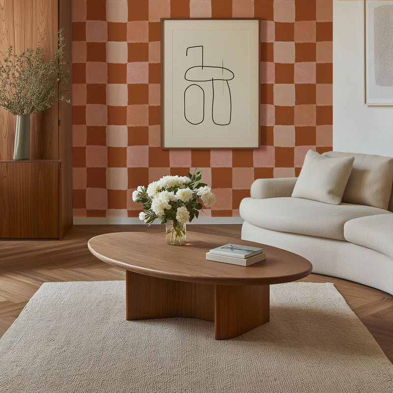 Soft Checkerboard Wallpaper – Hand-Painted Squares Design