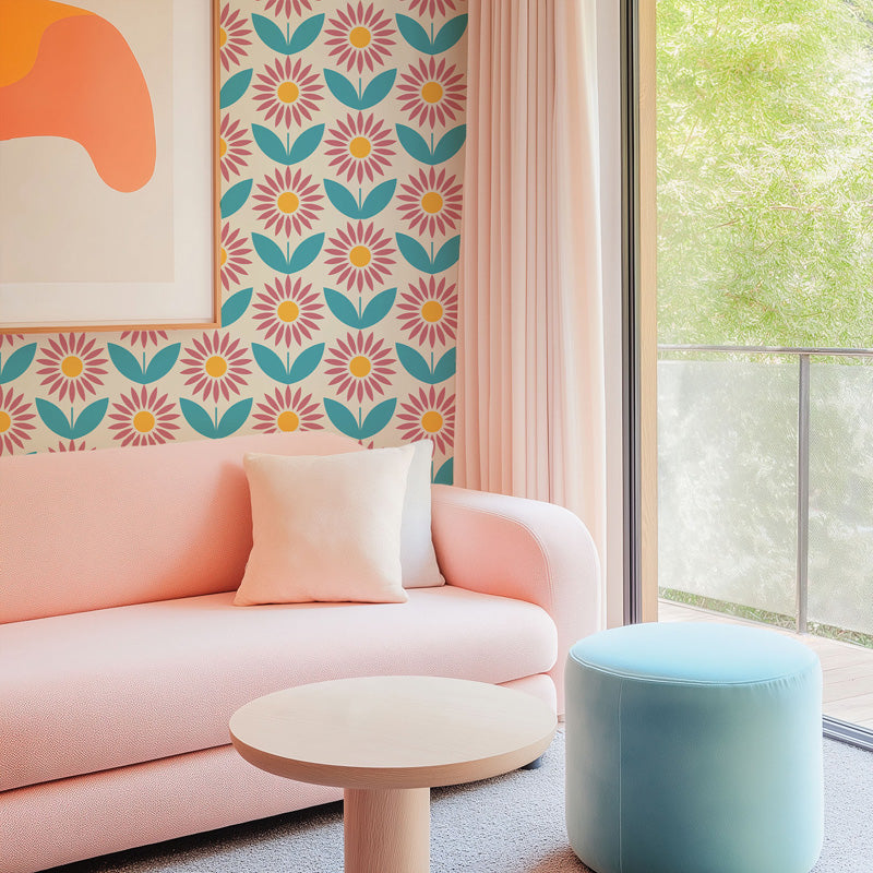 Sunflower Pop – Retro Floral Wallpaper in Bright Pastels