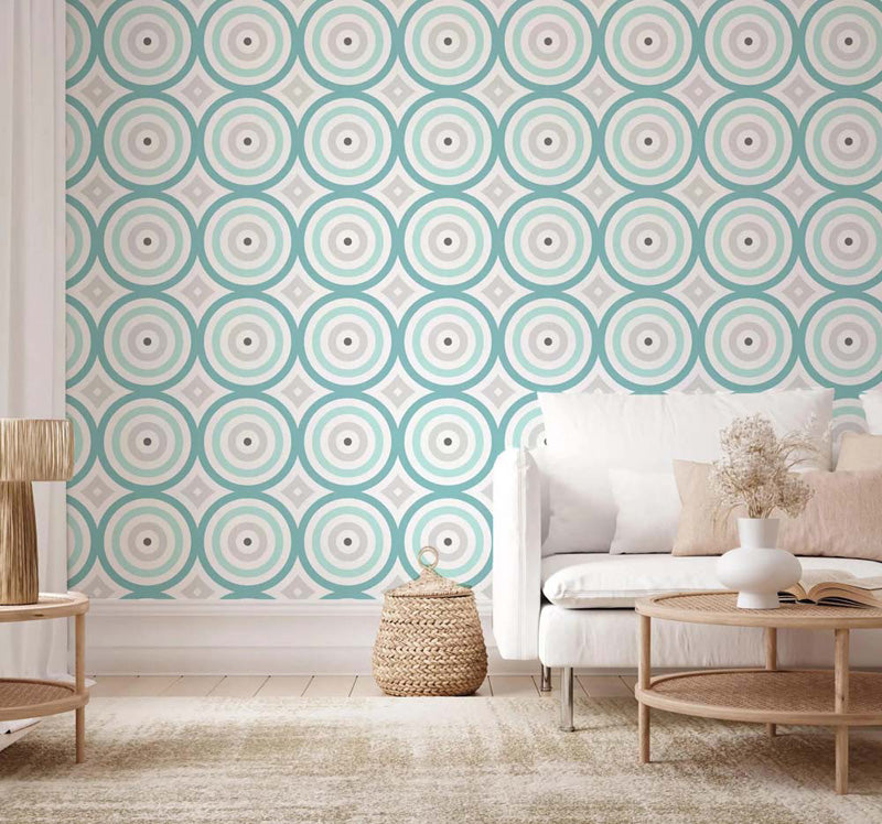 Aqua Echo Circles – Geometric Wallpaper in Soft Blues