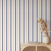 Navy Classic Stripe – Wallpaper in Blue and Cream