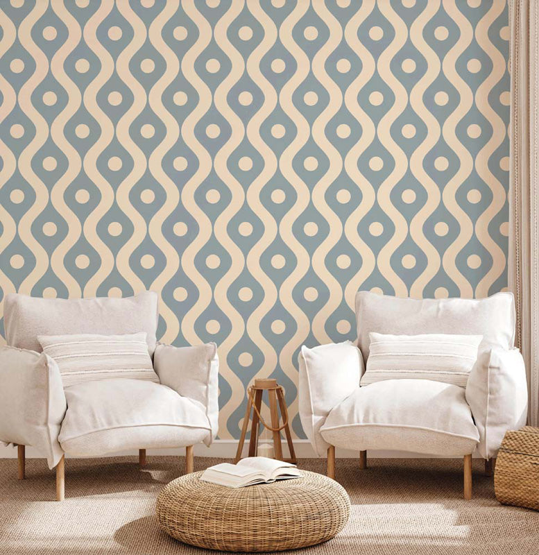 Coastal Wave Dots – Geometric Wallpaper in Blue and Cream